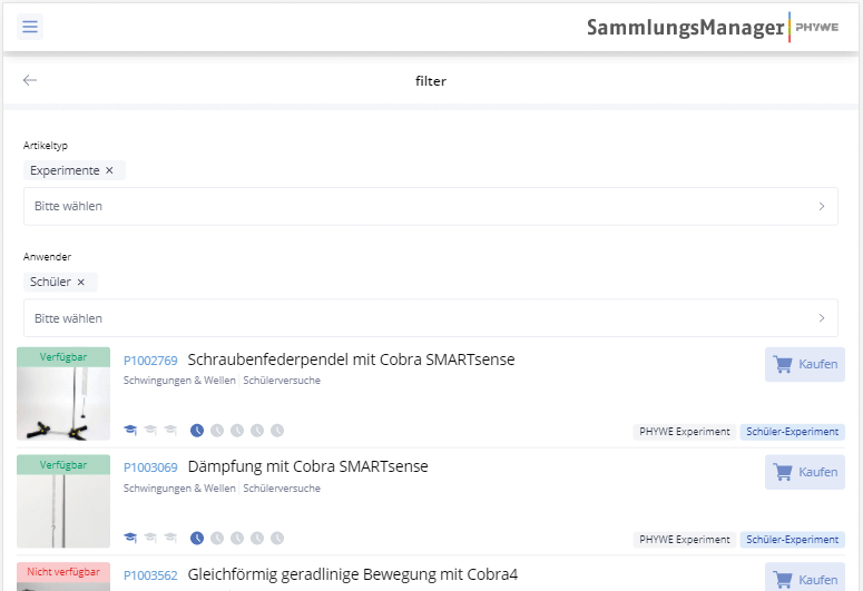 SammlungsManager Filteransicht